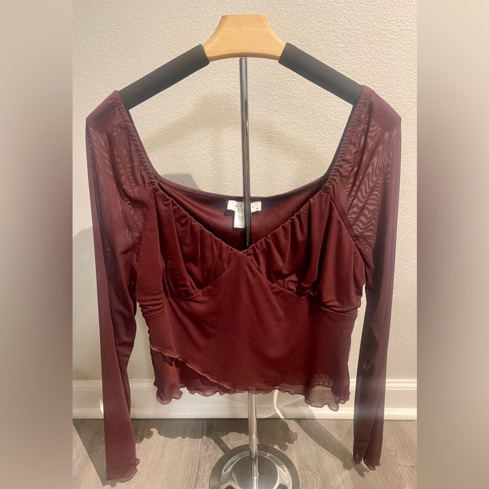Kirious, Los Angeles Semi-Sheer Ruffle Trim Cropped Blouse